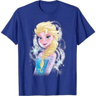 [100% Cotton] เสื้อยืด ผ้าฝ้าย พิมพ์ลายกราฟฟิค Frozen Elsa Snowflake Swirls สําหรับผู้ชาย