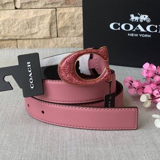 (ผ่อน0%) เข็มขัด หนังแท้ สีชมพู SIGNATURE BUCKLE BELT, 25M (COACH 2775) IM/ROSE หัวเข็มขัดลายซี ไซส์S