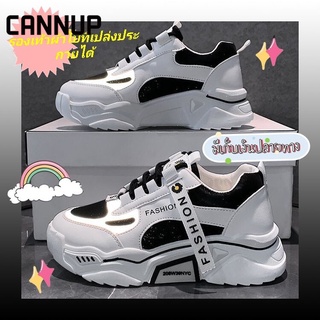 สินค้า CANNUP  รองเท้าผ้าใบเสริมส้น 5 ซม รองเท้าผ้าใบผญ รองเท้าผ้าใบส้นสูง  รองเท้านักเรียน 2022ใหม่ 100605