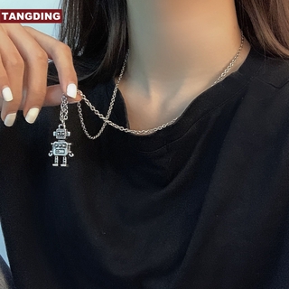สินค้า 【COD Tangding】Retro Old Mini Robot Clavicle Choker Jewellery Men and Women Tide Jump Hip Hop Necklaces Pendants