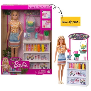 Barbie GRN75​ Smoothie Bar Playset with Blonde Doll, Smoothie Bar & 10 Accessories,