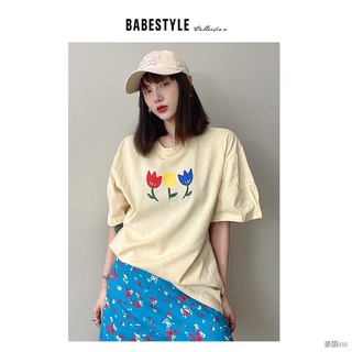 [Babestyle] VOL221 สามดอกทิวลิป ~ คอกลมพิมพ์เสื้อยืดแขนสั้นผู้หญิงฤดูร้อนหลวมเสื้อหวาน