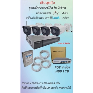 ชุดกล้องวงจรปิด IP ความละเอียด 2 ล้าน พร้อมอุปกรณ์ตามภาพ