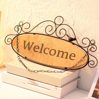 ป้ายไม้ Welcome Door สําหรับแขวนตกแต่งผนังบ้านคาเฟ่บาร์ร้านคาเฟ่