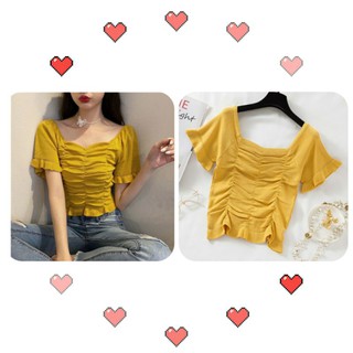 🏷เสื้อแขนสั้นเปิดไหล่สไตล์ฝรั่งเศสเซ็กซี่สําหรับผู้หญิง