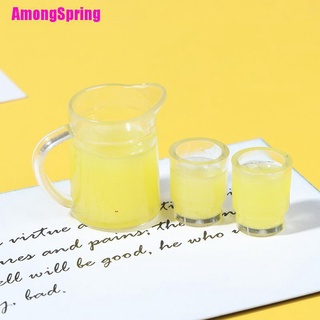 สินค้า (Amongspring) ขวดน้ําผลไม้ ขนาดเล็ก 1:12 3 ชิ้น ต่อชุด และถ้วย 2 ชิ้น สําหรับบ้านตุ๊กตา