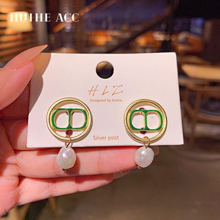 Silver Needle Letter Freshwater Pearl Earrings Korean Design Sense Personality Stud Earrings Retro Earrings Temperament