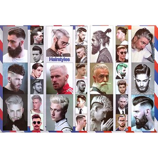 โปสเตอร์ ทรงผมชาย Mens Hairstyles Poster 24”x35” Inch Fashion Barber Salon Hairdresser v8