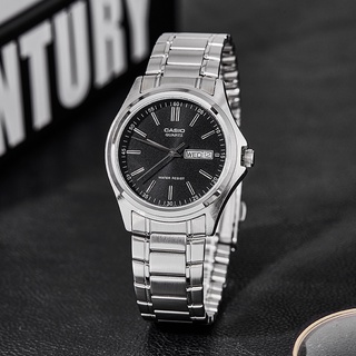 สินค้า นาฬิกา Casio แท้100% รุ่น MTP-1239D-1A นาฬิกาผู้ชายสายแตนเลส หน้าปัดดำ บอกวัน วันที่ - ของแท้ 100% รับประกันศูนย์ CMG 1 ปี