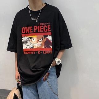 ﹍∋▪JSS&gt;One Piece Luffy Tees Oversize T-Shirt Men Short Sleeve Tshirt Loose Casual Unisex T Shirt Black White