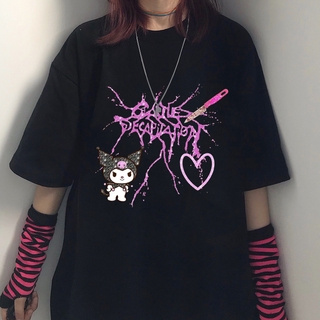 HELLO KITTY เสื้อยืดลําลองสําหรับสตรีแขนสั้นพิมพ์ลายการ์ตูนคิตตี้สไตล์เกาหลี