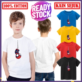 เสื้อเชิ้ต ผ้าฝ้าย 100% พิมพ์ลาย Spider-Man Baju Kanak Lelaki Baju Budak Lelaki พรีเมี่ยม สําหรับเด็ก