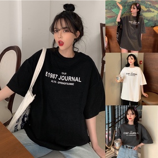 เสื้อยืดพิมพ์ลายคอตตอนไซส์ใหญ่ oversize T-shirt เสื้อผ้าแฟชั่น เสื้อยืดคอกลมทรงหลวมสไตล์เกาหลีน่ารัก