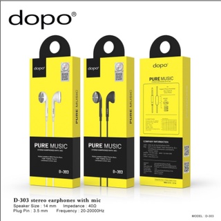 หูฟัง D-303 D-303 (White) stereo earphones with mic หูฟังพร้อมไมค์