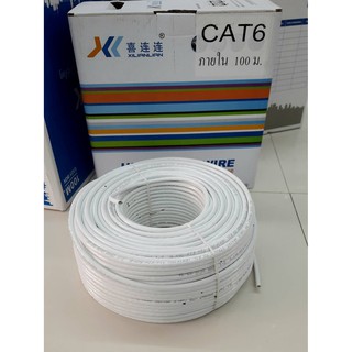 CABLE LAN CAT6 สายแลนด์ สายต่อเน็ต ยาว100 เมตร ภายใน สีขาว เส้นใหญ่ สัญญานดี แข็งแรงทนทาน