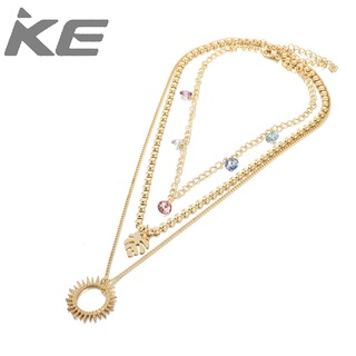 Colorful Crystal Leaf Sun Necklace Necklace Hollow Round Sweater Chain Women for girls for wom
