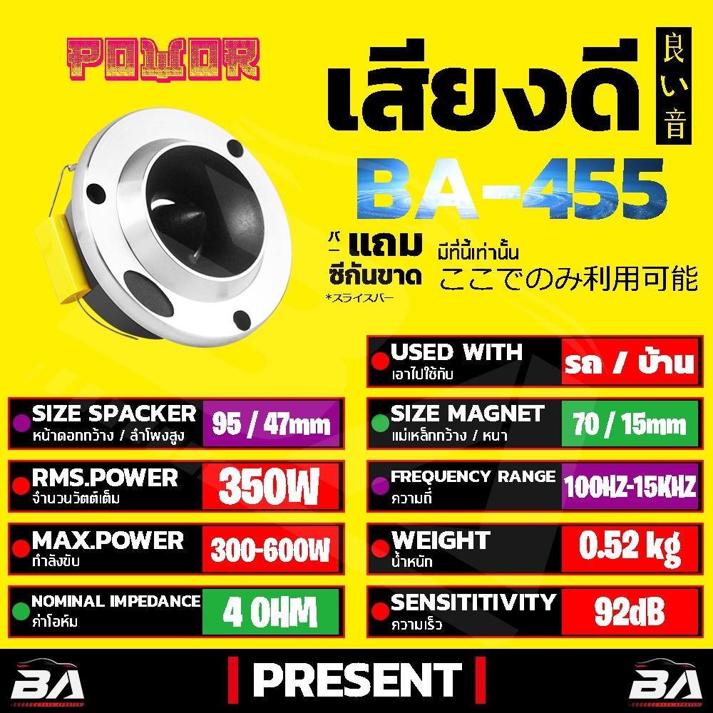 ba-sound-ทวิตเตอร์แหลมจาน-4นิ้ว-350w-ba-455-4ตัว-ทวิตเตอร์-ทวิตเตอร์เสียงแหลม-4-นิ้ว-ลำโพงแหลมจาน-4นิ้ว-ทวิตเตอร์แหลม