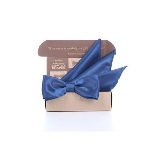 เซ็ทหูกระต่ายและผ้าเช็ดหน้าสูทสีน้ำเงินกลาง-Royal Blue Silk Satin Bowtie set