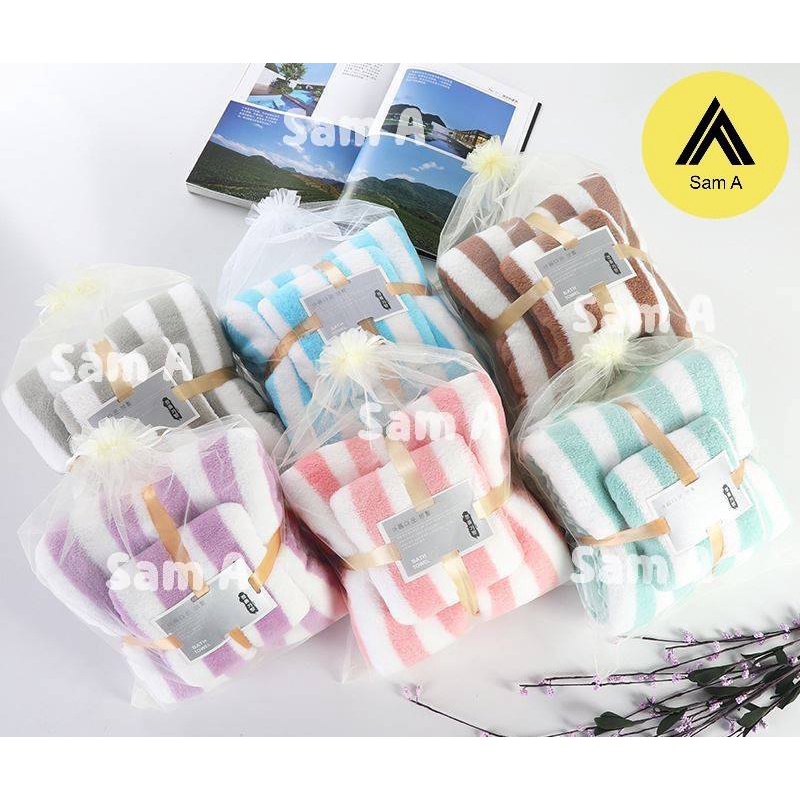 พร้อมส่ง-ผ้าขนหนู-ผ้าขนหนูผ้าเช็ดตัว-เซต-2-ชิ้น-ผ้าเช็ดตัวขนเป็ด-ผ้าเช็ดตัวผืนใหญ่-ดูดซับน้ำได้ดีและแห้งเร็ว-ch8665