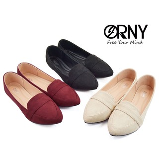 ♥️[No.OY18] ORNY(ออร์นี่) ♥️ หนังกำมะหยี่ รองเท้าผู้หญิง รองเท้าหุ้มส้น แฟชั่นส้นแบน ส้นเตี้ย