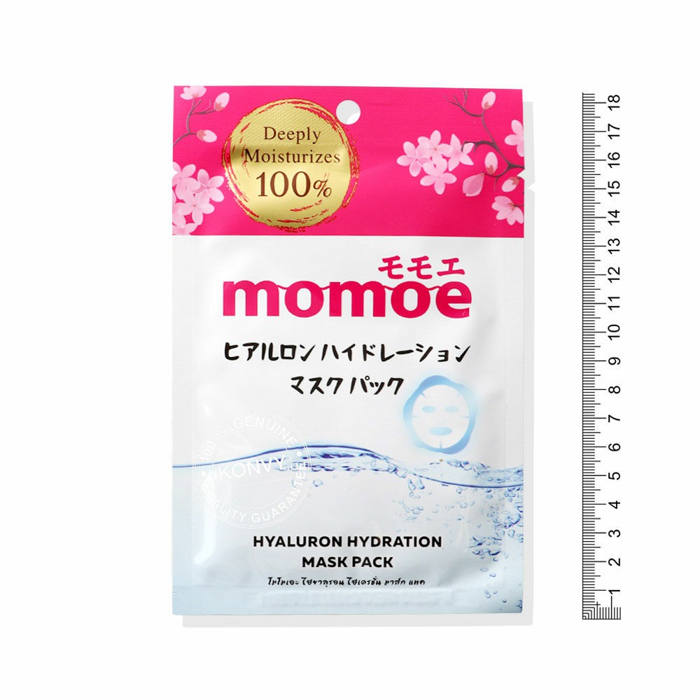 แผ่นมาส์ก-ฉ่ำน้ำ-ชุ่มชื้น-แต่งหน้าติดง่าย-momoe-hyaluron-hydration-mask-pack-โมโมเอะ-ไฮยาลูรอน-ไฮเดรชัน-มาส์ก-แพค