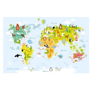 พร้อมส่งจากไทย-แผนที่เด็ก แผนที่โลกรูปสัตว์แบ่งตามทวีป สำหรับเด็ก เพื่อการเรียนรู้ - World Map for Kids