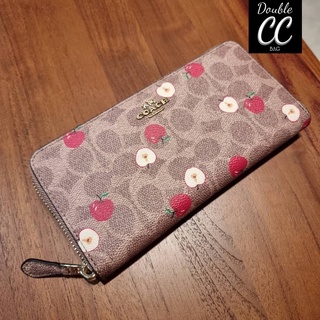 (แท้ 💯%‼ Factory) CO ACH F86093 ACCORDION ZIP WALLET IN SIGNATURE CANVAS WITH SCATTERED APPLE PRINT