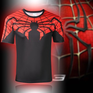 Men Quick Dry T-shirt Superhero Spider-man 3D Pattern Tees เสื้อ Marvel Gym Fitness Tops Tees