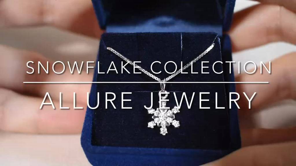 สร้อยพร้อมจี้เงินแท้-925-ชุบเคลือบทองคำขาว-ประดับเพชร-cz-swiss-diamond-snowflake-collection-allure-jewelry