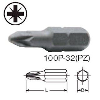 KOKEN 100P-32(PZ) ดอกไขควงตอก หัว Pozi #PZ3 x32mm แกน 5/16"