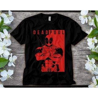 ROUNDคอลูกเรือNeckเสื้อยืด พิมพ์ลาย Marvel Deadpool สองสี สําหรับผู้ชาย และผู้หญิง-4XL