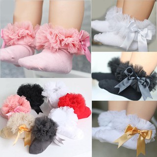 BABYGARDEN Baby Girl Ankle High Lace Bowknot Frilly Ruffle Socks