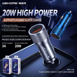 NEW WEKOME WP-C30 ที่ชาร์จในรถ 20W ชาร์จเร็ว PD/QC 3.0A /QC 2.0/AFC/SCP/FCP หัวชาร์จ อะแดปเตอร์ ชาร์จในรถ 2ช่อง