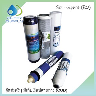 ชุดไส้กรองน้ำ RO Uni Pure 5 ขั้นตอน ขนาด 50 GPD ไส้กรองน้ำ RO 1 ชุด 5 ชิ้น