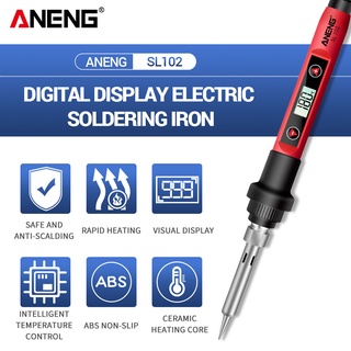 Aneng Sl102 60W ชุดอุปกรณ์หัวแร้งบัดกรีไฟฟ้าดิจิตอลสําหรับบัดกรีเชื่อม