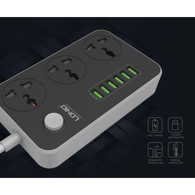 （พร้อมส่ง）LDNIO SC3604 Power Strip with 3AC Sockets+6USB Ports - Black ...