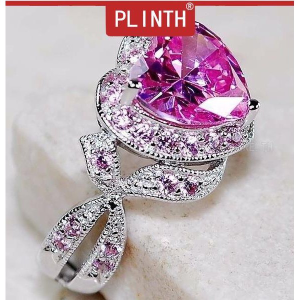 plinth-แหวนเงินแท้-925-กะรัตเพชรหัวใจผงแฟชั่นสีชมพูคริสตัล542