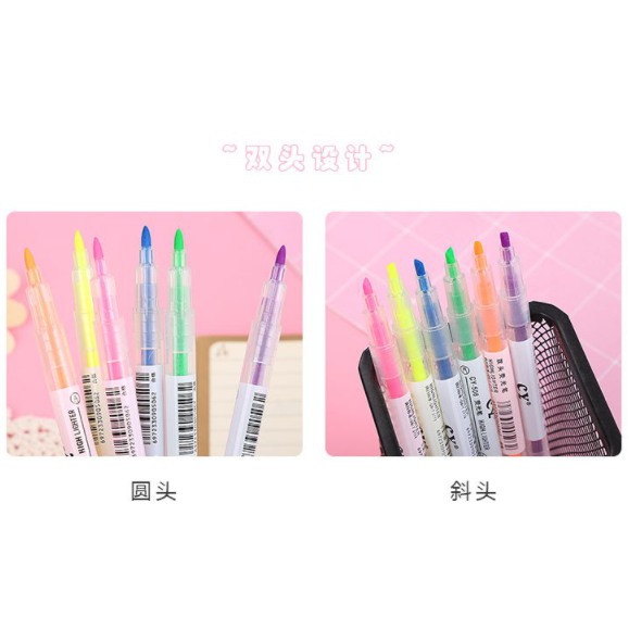 ปากกาไฮไลท์-2-ด้าน-แพ็ค-6แท่ง-ไฮไลท์-color-mark-pen-cute-6-pcs-set-ปากกาเน้นข้อความ-มี-2-หัว