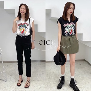 cici(NO.T1383)เสื้อยืดแขนกุดสกรีนลายสุดเท่ห์ ทรงเบสิคแมตช์ง่ายชิลๆ