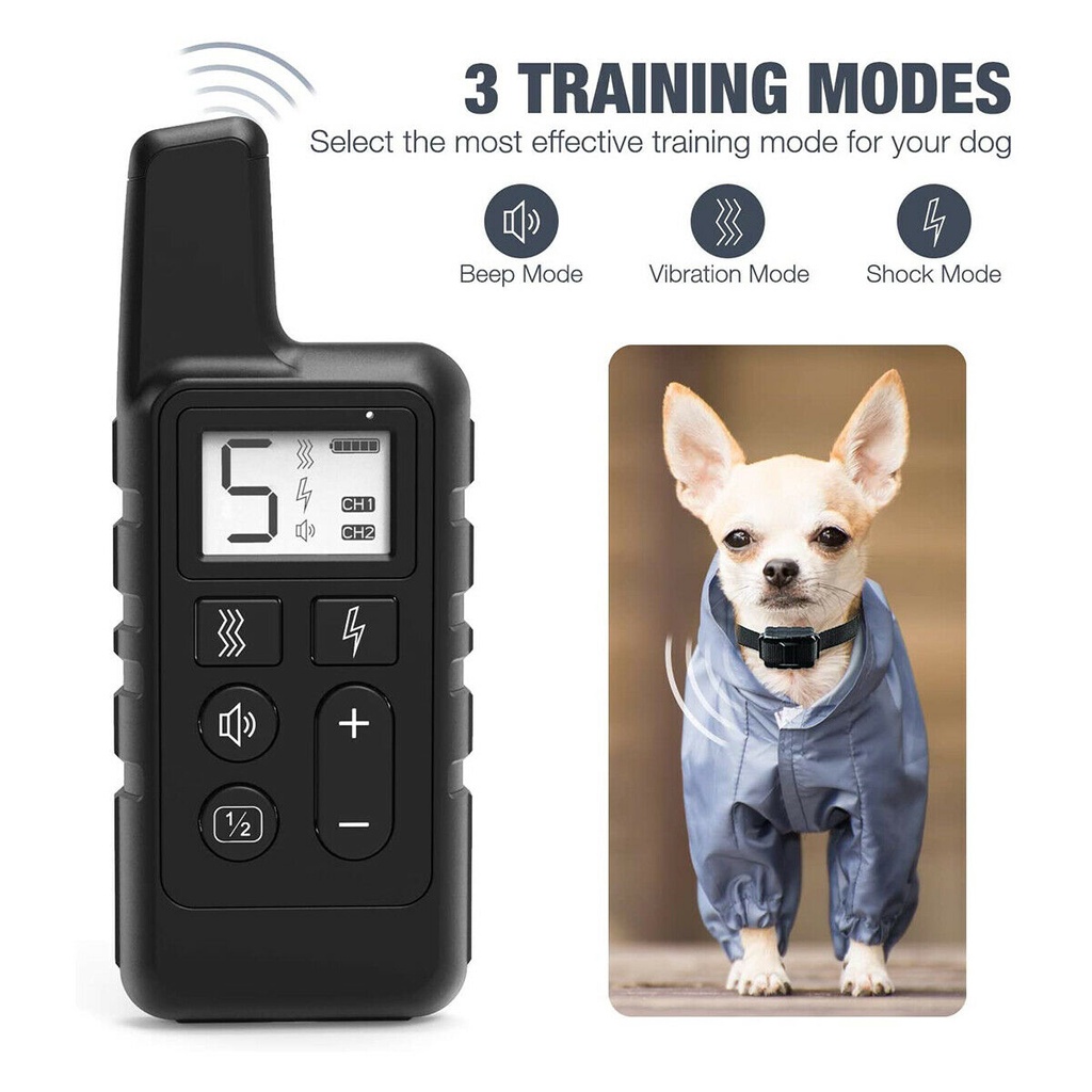 ปลอกคอฝึกสุนัขไฟฟ้า-800-เมตร-พร้อมรีโมตควบคุมช็อตไฟฟ้า-แบบชาร์จไฟได้