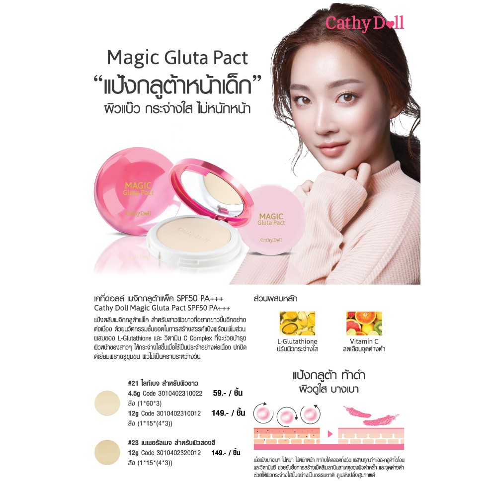 เคที่ดอลล์-แป้งพัฟ-เมจิกกลูต้าแพ็ค-แป้งกลูต้า-หน้าเด็ก-cathy-doll-magic-gluta-pact-spf50-pa