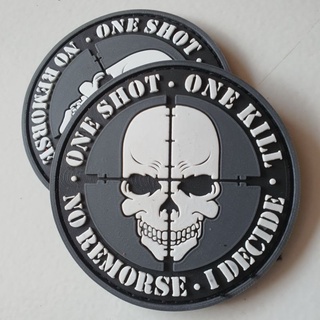 แผ่นยางโลโก้กะโหลก ONE SHOT.ONE KILL / VELCRO สําหรับติดตกแต่ง