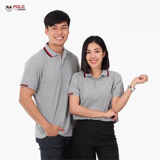 สินค้า เสื้อโปโล สีเทา ปกขลิบสีแดง-ดำ PC108 - Polomaker