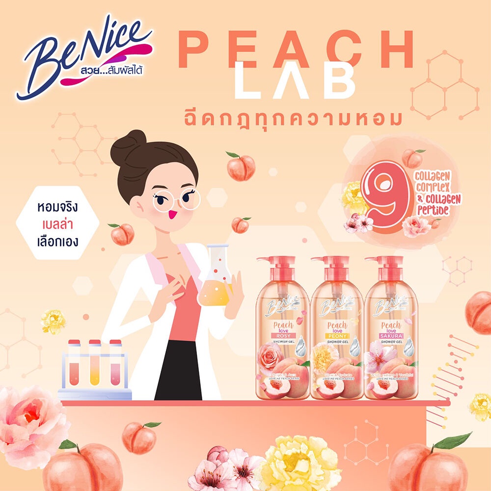 มุมมองเพิ่มเติมของสินค้า BeNice Love Me Peach Shower Gel Peach Love Rosy 450ml.