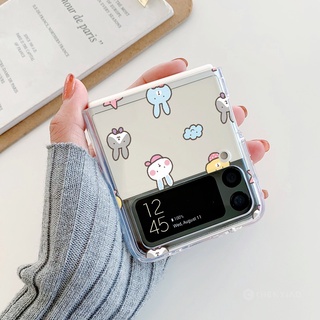 เคสโทรศัพท์มือถือ PC แข็ง แบบใส ลายการ์ตูนกระต่ายน่ารัก สําหรับ Samsung Galaxy Z Flip 4 3 5G