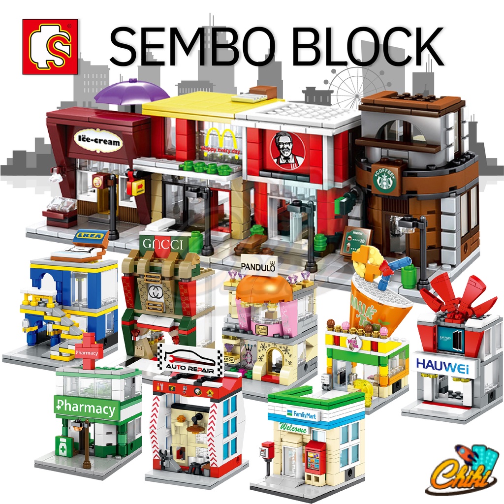 ภาพหน้าปกสินค้าตัวต่อ ร้านค้า Sembo Block ชุดร้านค้า streetview Set 1 จากร้าน chikitoy บน Shopee