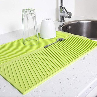 TH COOLMALL Silicone Dish Drying Mat Flume Folding Draining Maon-Slip Tray