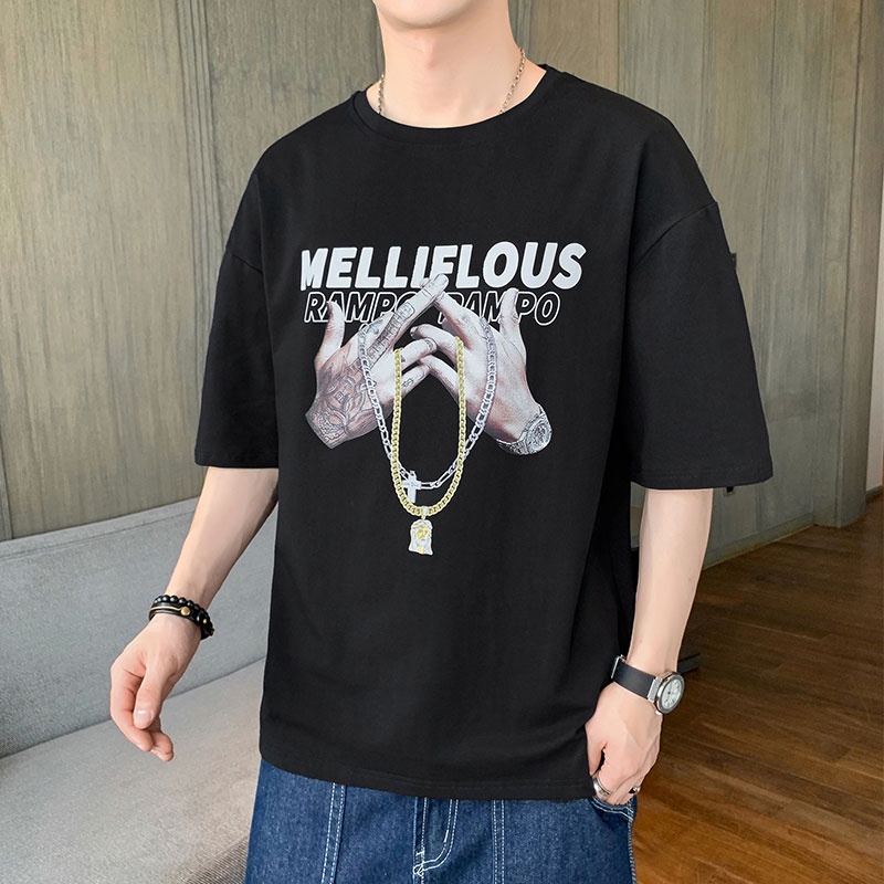 เสื้อยืดแขนสั้น-คอกลม-ทรงหลวม-สไตล์บอททอม-สําหรับผู้ชาย