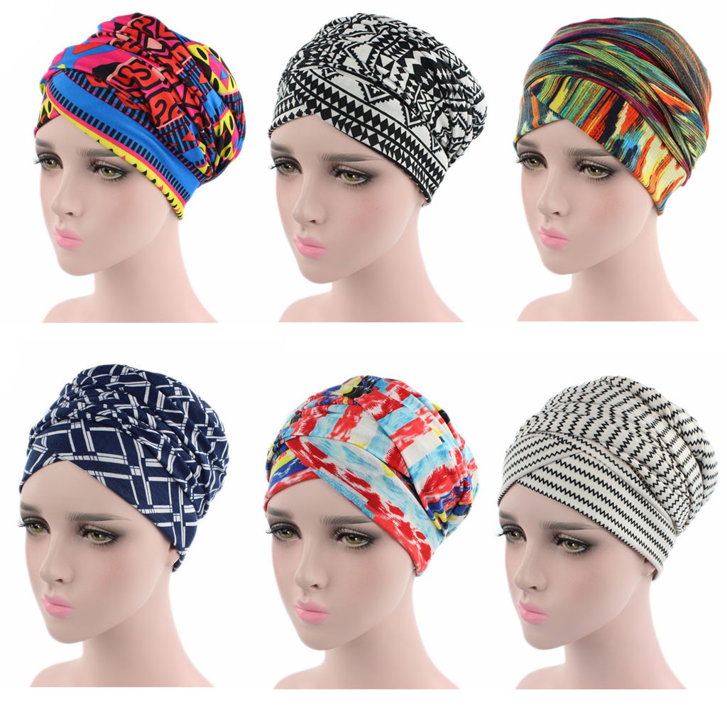 women-indian-stretchy-turban-hat-colorful-pleated-head-wrap-chemo-cancer-hat-new