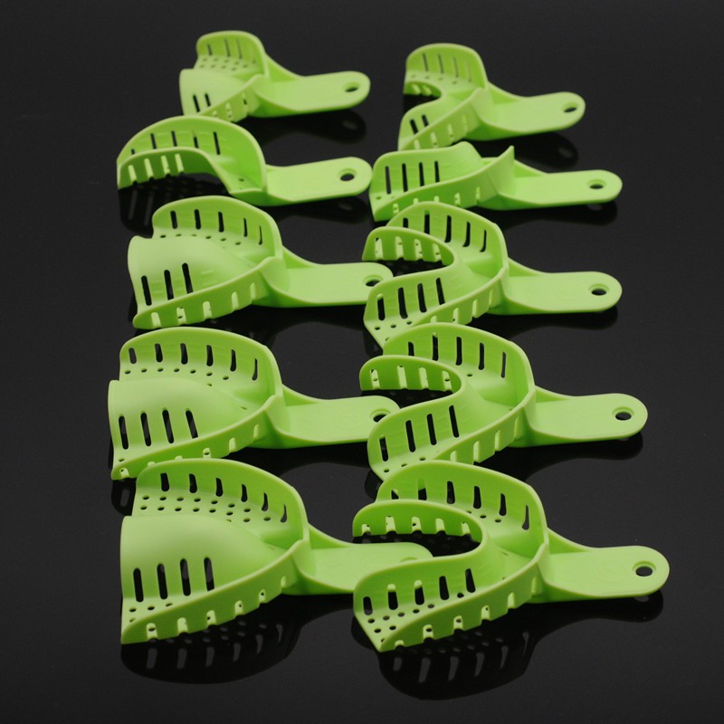 dentist-lab-plastic-impression-trays-autoclavable-green-full-sizes-10-pcs-set